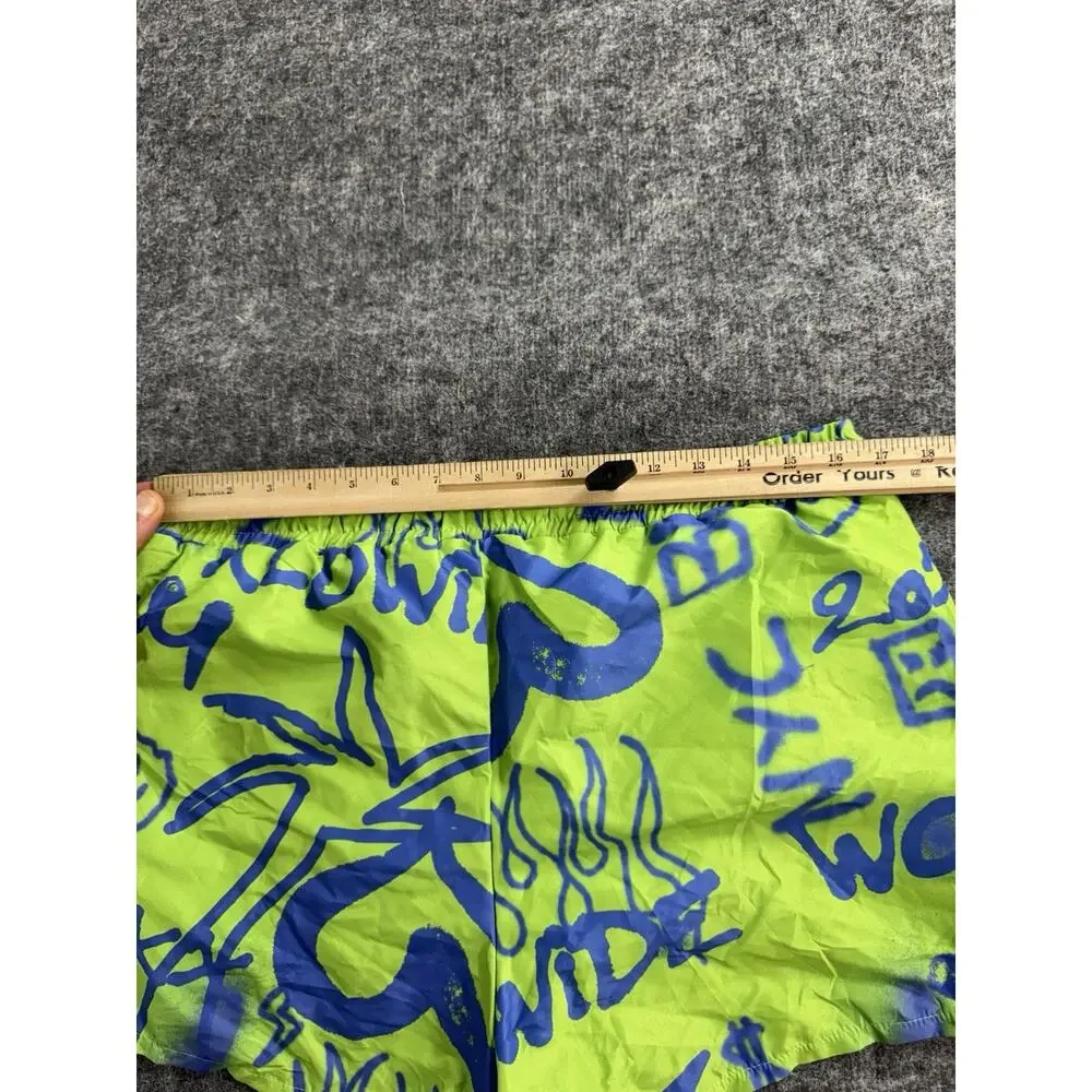 Bohooman Swim Shorts Mens Medium Trunks Lime Green Graffiti Mesh Lined N46